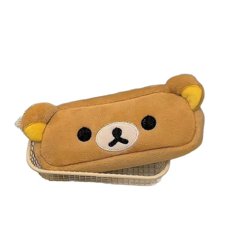 女の子向けの毛皮で覆われたかわいいリラックマの鉛筆バッグ、見栄えの良い化粧品バッグ、大容量の漫画文具筆箱、ペンホルダー|undefined