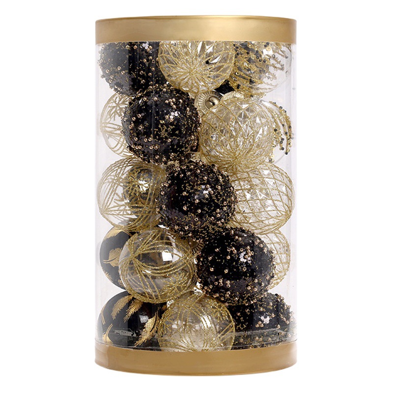 Nueva frontera decoraciones de Navidad negro boutique de oro PET pintado BOLA DE Navidad traje bola de la decoración del árbol de Navidad