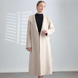 2023年秋冬新款韩版女式纯羊毛西装领中长款女士纯色外搭羊毛大衣