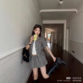 现货miumiu家格子短裙女松紧腰高腰抽绳式气质百搭蓬蓬半身裙女