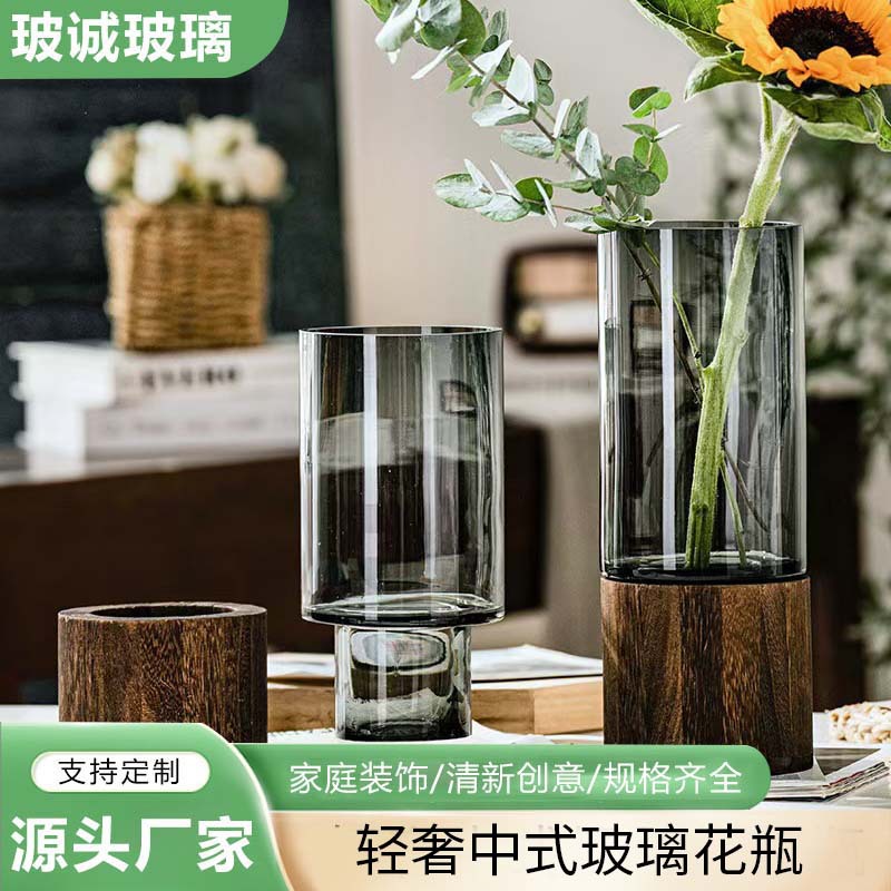 Vaso de vidrio de lujo ligero ornamentos chinos soporte de flores inwind sala de estar base de mesa decoración de mesa de comedor