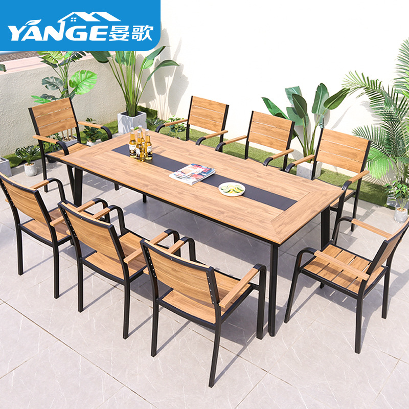 Outdoor casual tables and chairs Outdoor Nordic garden open -air terrace balcony plastic wood tables and chair combination furniture
