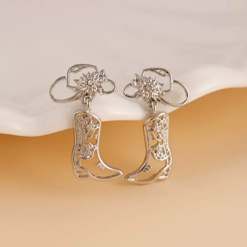 欧美跨境新款镂空牛仔靴子耳环帽子吊坠耳钉女独立站个性耳坠耳饰