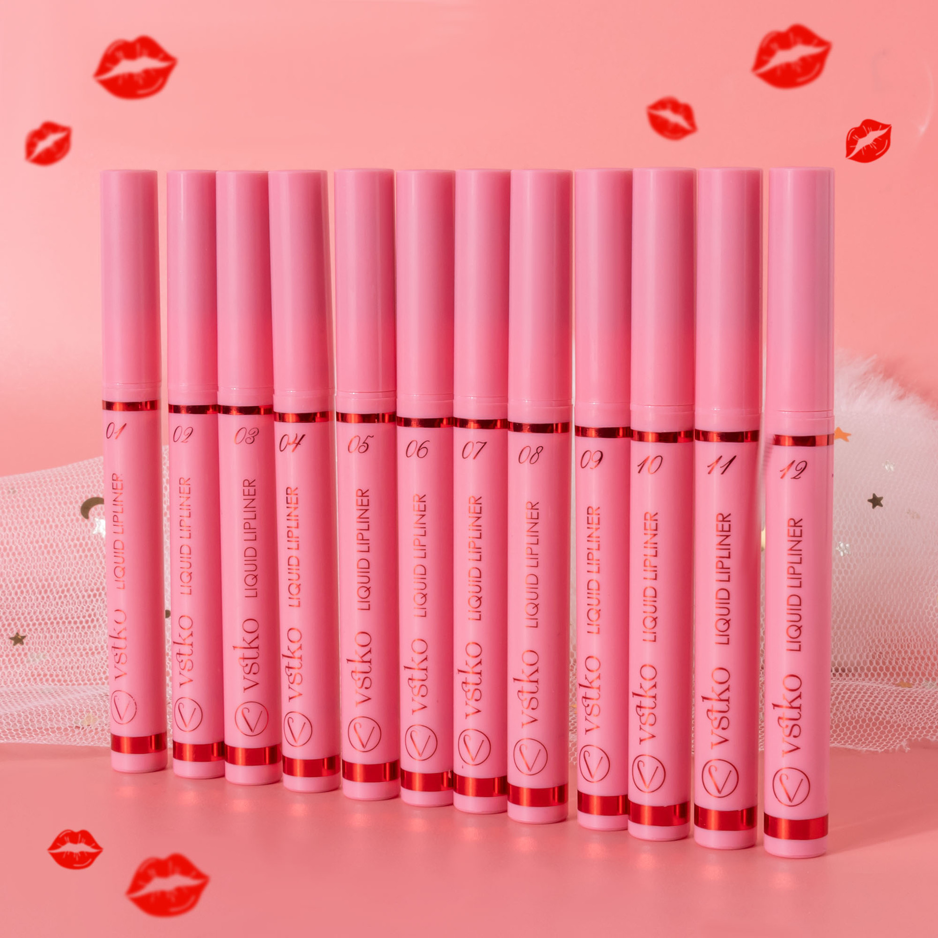 VSTKO Cross-border Gourd-tipped liquid Lip Liner Pen Set Matte, easy-to-color, waterproof and long-lasting nude Lipstick pen undefined