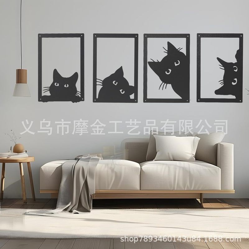 跨境铁艺 Wesiti 猫墙壁艺术装饰客厅装饰摆件 金属工艺品小摆件|undefined