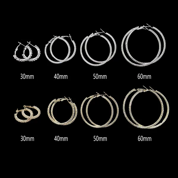 Cross-border earrings exaggerated full diamond large ring earrings women's C ring jewelry fashion high sense ear ring ear buckle accessories wholesale