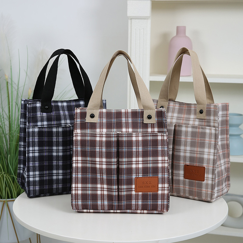LOGO personalizado nuevo tipo de bolsa de nylon resistente al desgaste de gran capacidad de commuerzo de viaje bolsa de almuerzo de moda bolso práctico a cuadros