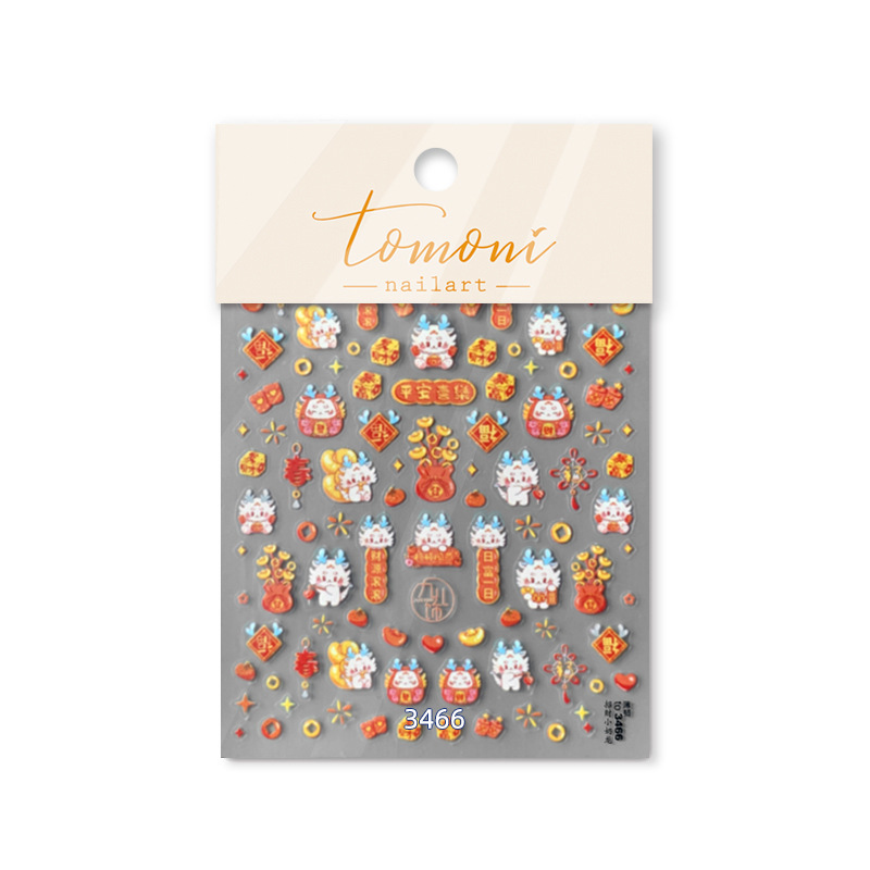 Tomoni fino resistente uñas pegatinas populares vintage uñas pegatinas fábrica al por mayor japonés suerte poco leche dragón 3456