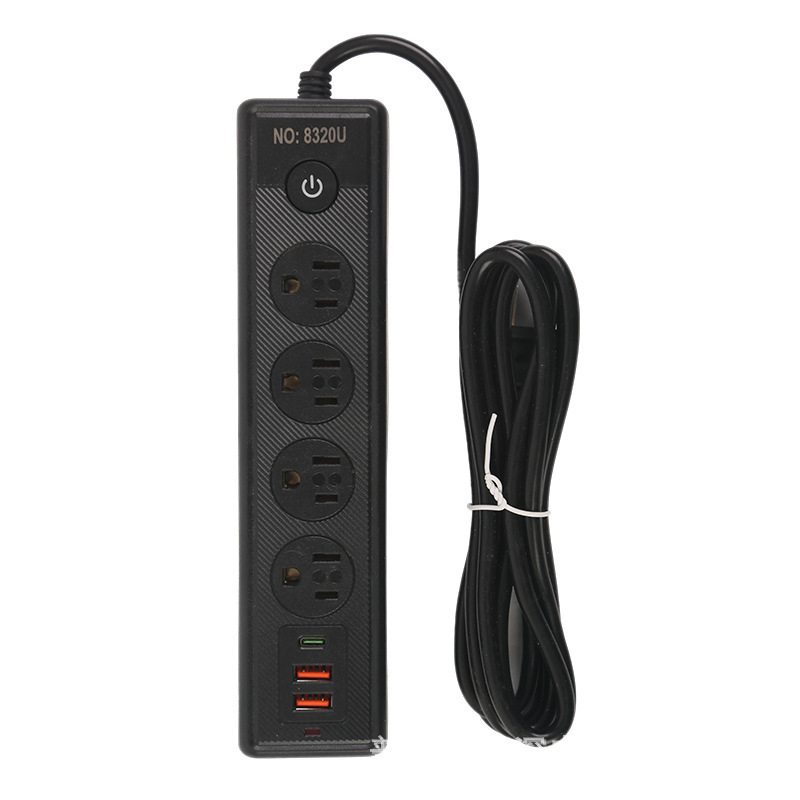 2USB 1Type-c toma de 4 posiciones y 12 orificios estándar americano americano conector de EE. UU. Lámina de cobre mezclada en blanco y negro 6FT