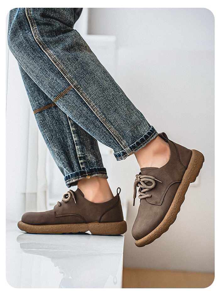 Giày da nam cổ thấp kiểu Martin phong cách retro, đế mềm chống thấm nước, form rộng cỡ lớn — Kaki, màu nâu, màu đen chi tiết 17