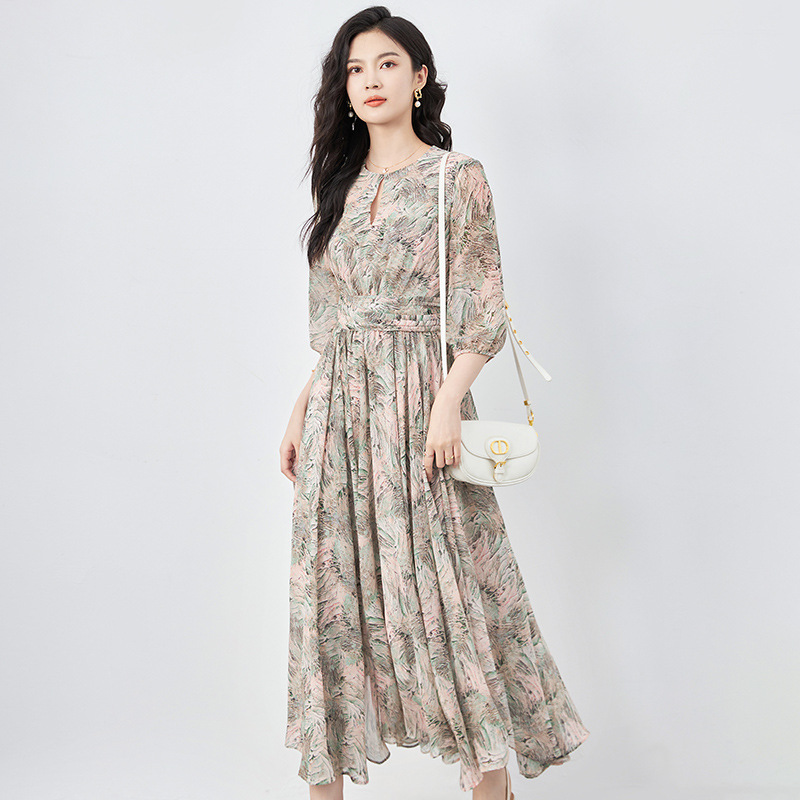 Váy maxi nữ thắt eo phong cách Nam Pháp tinh tế — Màu hồng