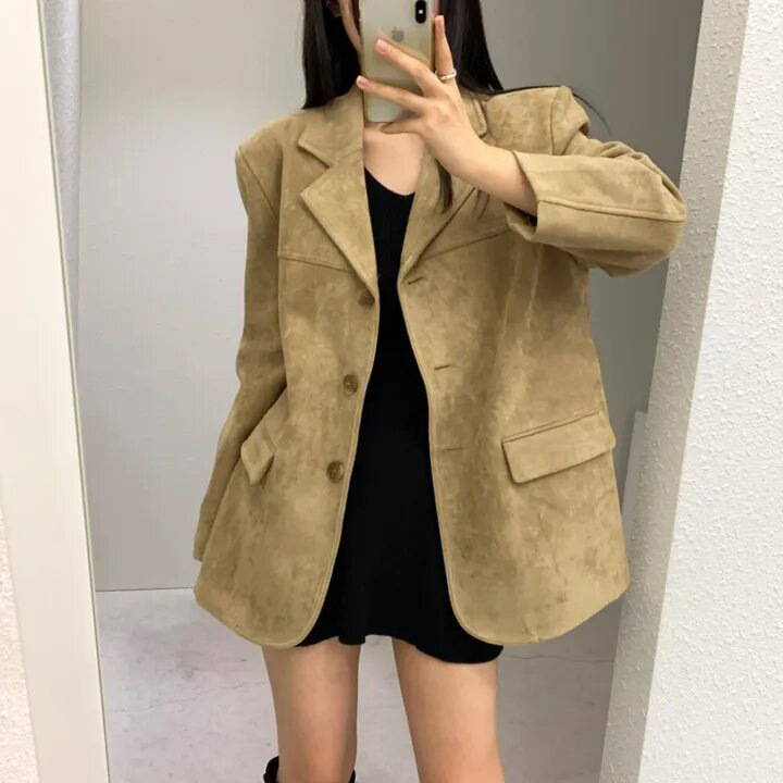 跨境外贸chic韩国东大门秋冬季美式复古西装外套长袖西服女士批发|undefined