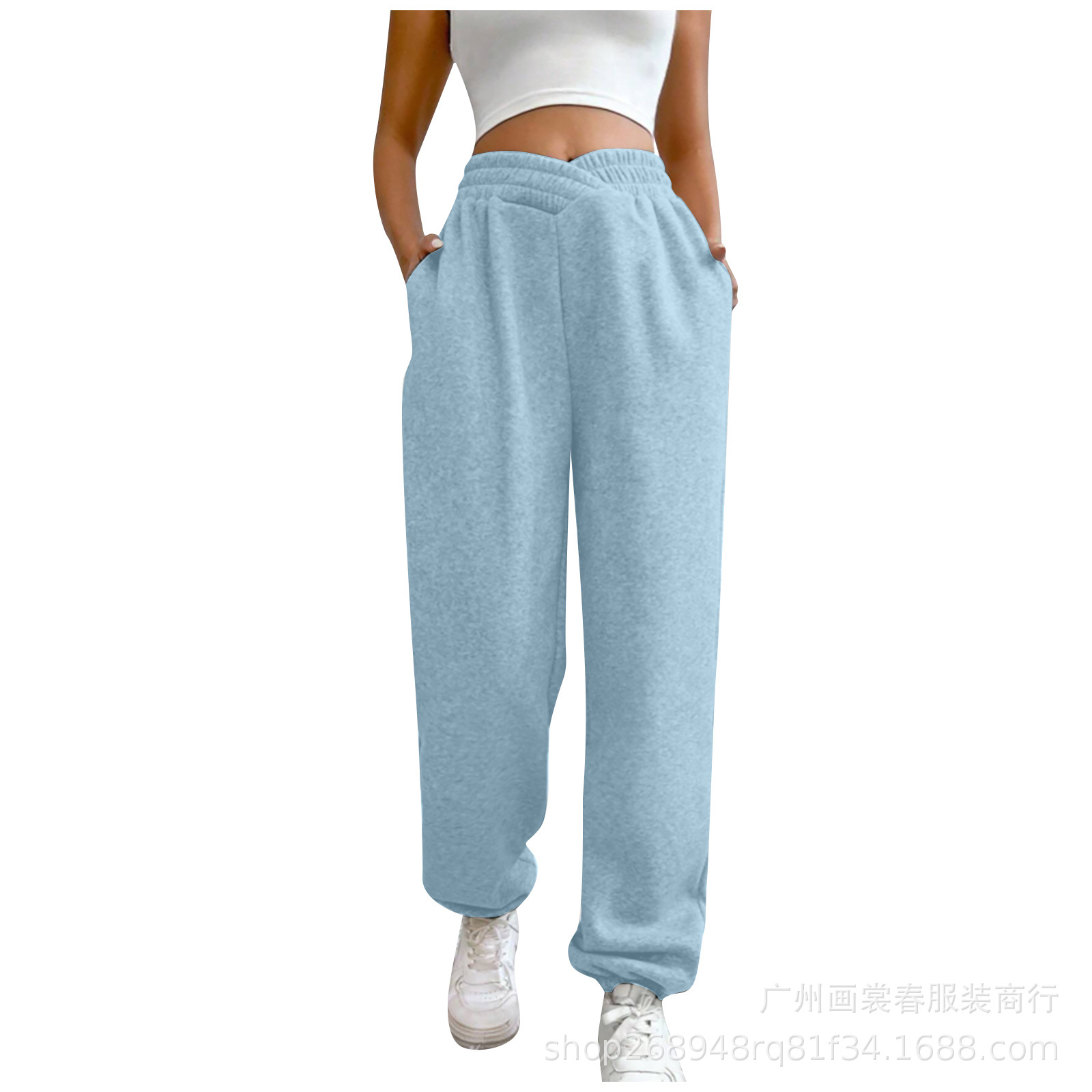 Amazon transfronterizo de comercio exterior de Europa y América del nuevo invierno de las mujeres pantalones de Casa sueltos cerrados de color sólido oblicuo bolsa pantalones de chándal image 14