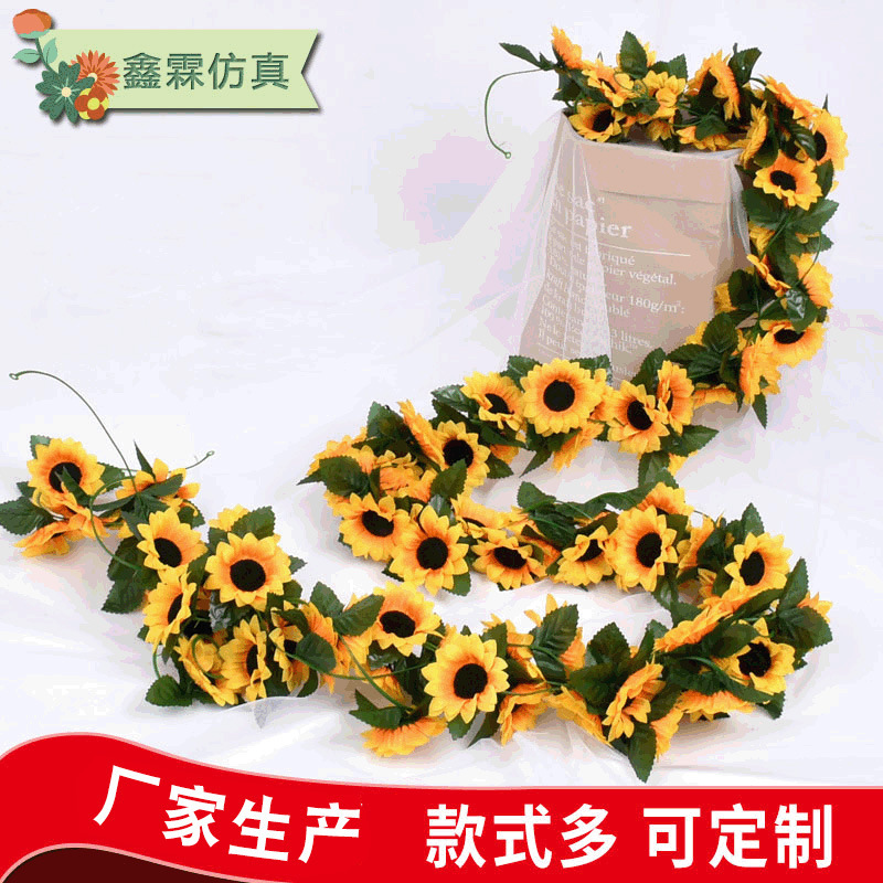 Artificial girasol ratán decoración del hogar Flor de girasol B & B Balcón decoración ratán boda flor artificial transfronteriza