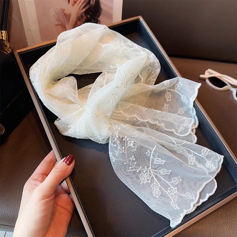 Lenço de seda com renda floral echarpe de verão mulher_voghion.com