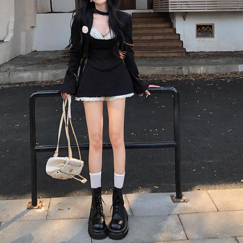 【娇奢贵贵】法式气质御姐风显瘦短外套抹胸裙裤套装女秋季两件套|undefined