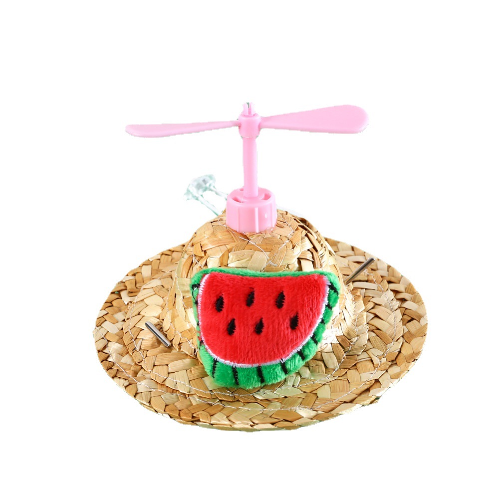 Pet gato perro libélula de bambú de dibujos animados fruta sombrero de paja piña fresa zanahoria aviones sombrilla sombrero fresco accesorios
