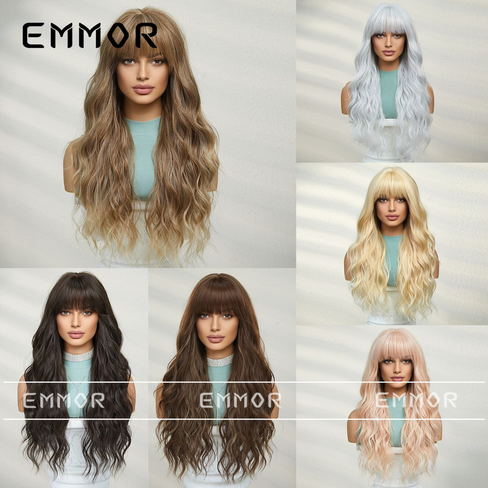 SHIEN transfronterizo primavera nueva moda vigorosa flequillo ondulación del agua larga peluca rizada pelucas de pelo completo