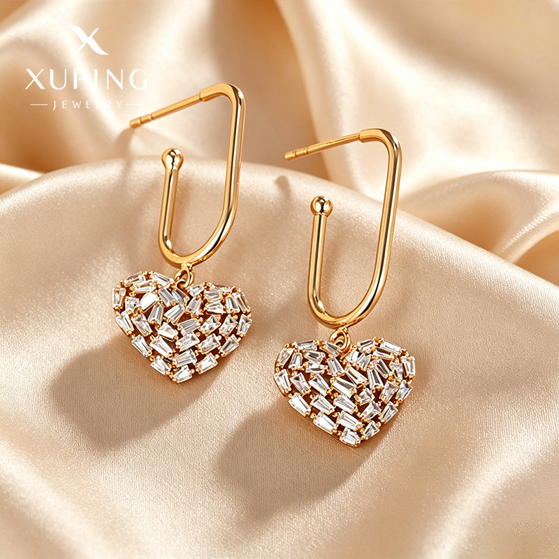 Xuping joyería aretes largos geometría cuadrada amor amor en forma de U pendientes de corazón de moda dulces orejas mujeres