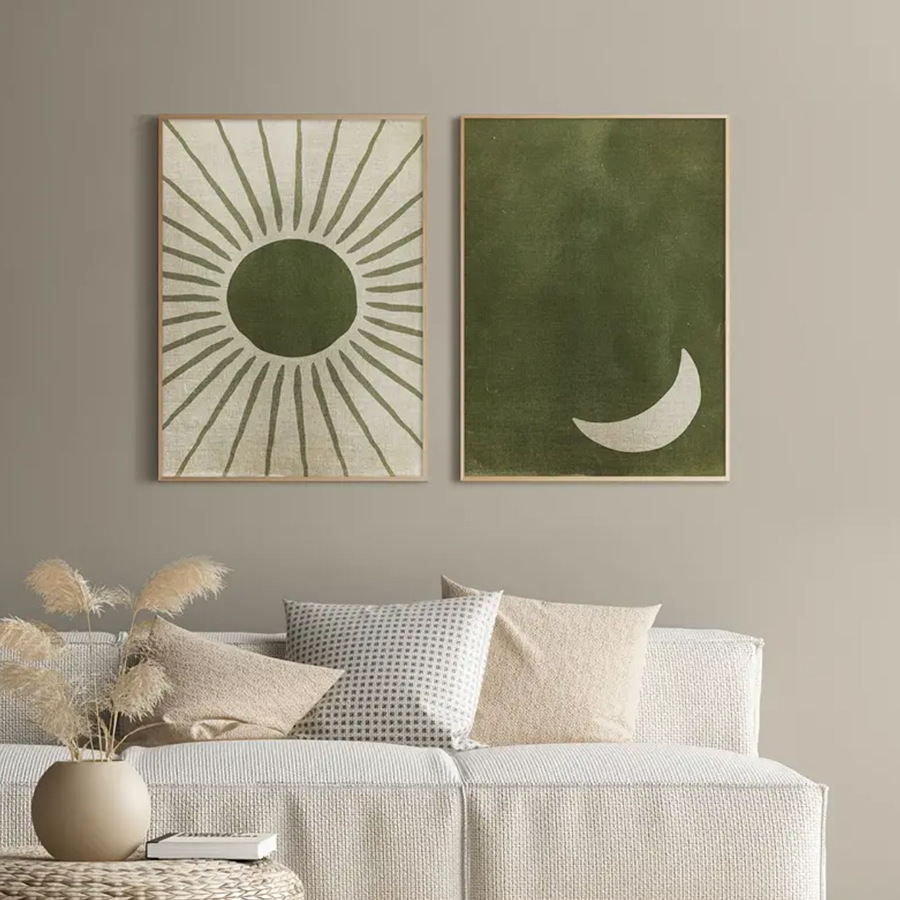 Sin Amazonas Abstract Verde Sol Luna Sol Luna Salón Dormitorio Canvas Pintura Núcleo Poster Sin Enmarcado