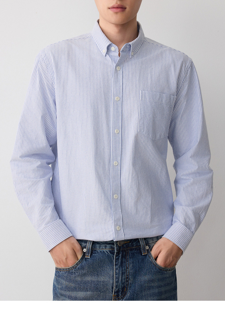 Áo sơ mi nam Oxford sọc xanh dài tay cotton — sọc xanh chi tiết 19