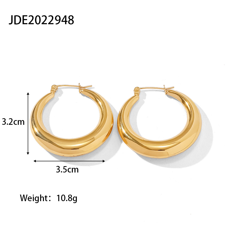 Fashion Circle Gold Plated Stainless Steel Gold Plated Hoop Earrings display picture 6