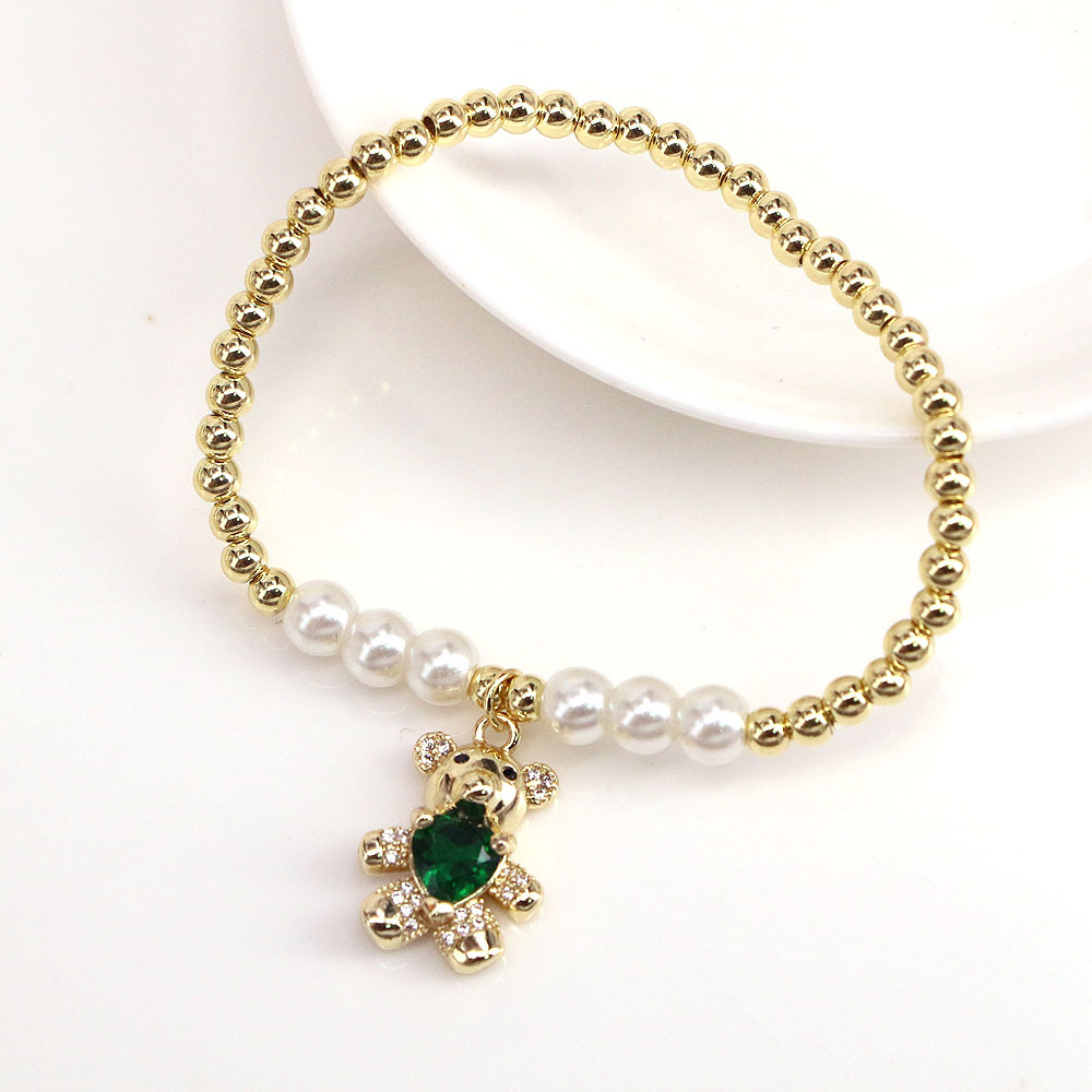 Fashion Bear Copper Gold Plated Artificial Gemstones Bracelets