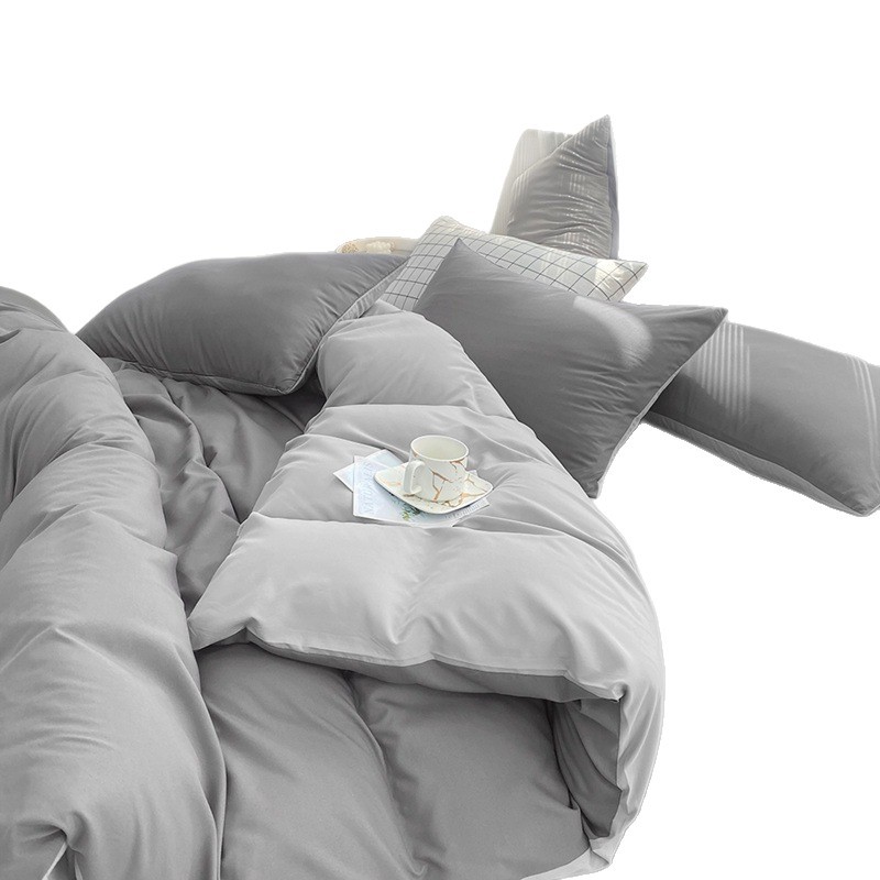 Washed Cotton Duvet Cover Set Simple Solid Colour Bedding Set_voghion.com