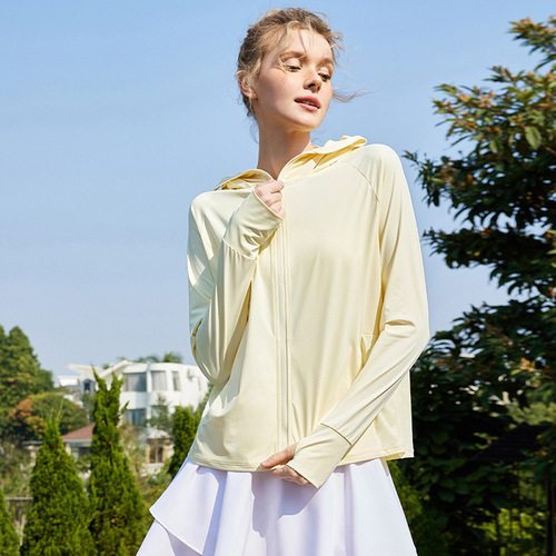 Original yarn UPF50+ ice feeling sun protection clothing women's internet celebrity summer anti-ultraviolet sun protection shirt zipper hooded sun protection suit 