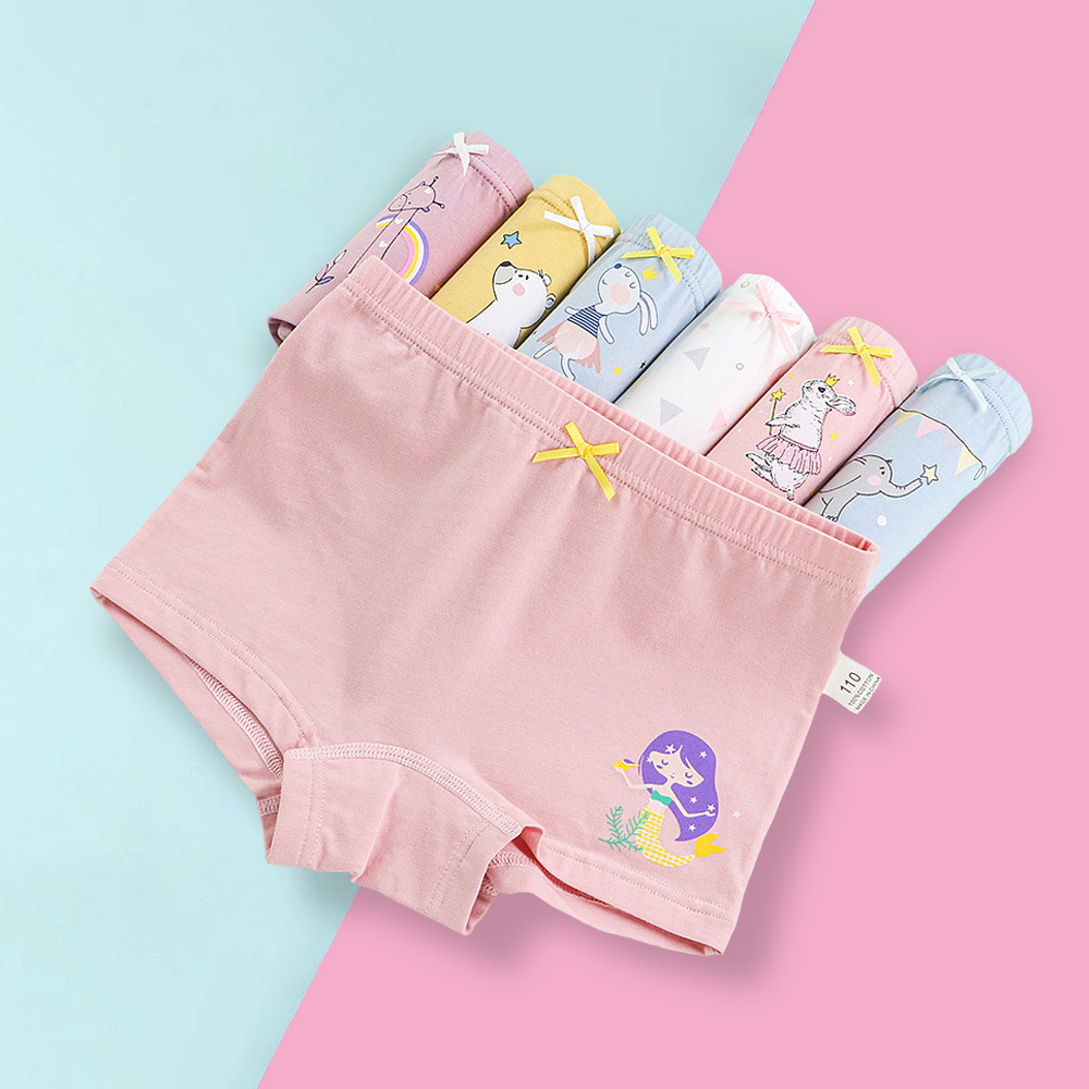 Leica Cotton Girls' Underwear, Girls' Straight Leg Pants, Shorts, Small and Medium Children's Four Corner Bottoms, Cartoon Elastic Baby Underwear