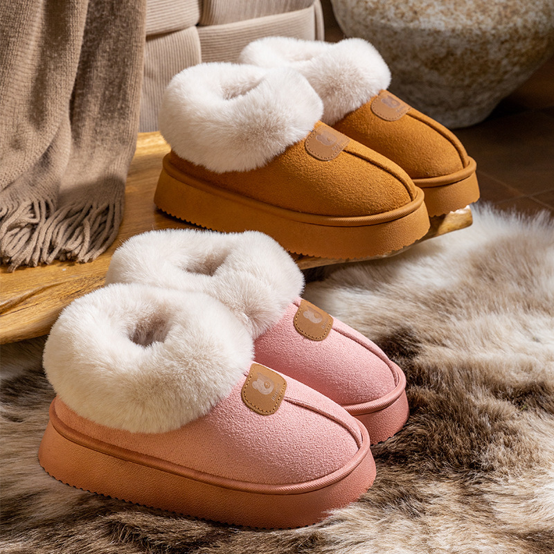 Covered Heel Outer Cotton Slippers for Women Winter 2025 New Indoor Home Fleece-Lined Warm Thick-Soled Anti-Ski Boots for Men