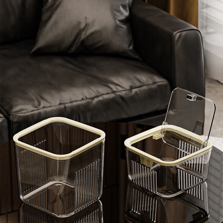 Light Luxury Household Desktop Transparent Trash Can with Lid Ins Style High-End Living Room Kitchen Wholesale Scandinavian Mini Garbage