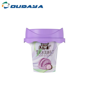 In-mold sticker custom pp frozen ice cream Pudding cup jelly cup lid with spoon 100ml hand-held yogurt cup