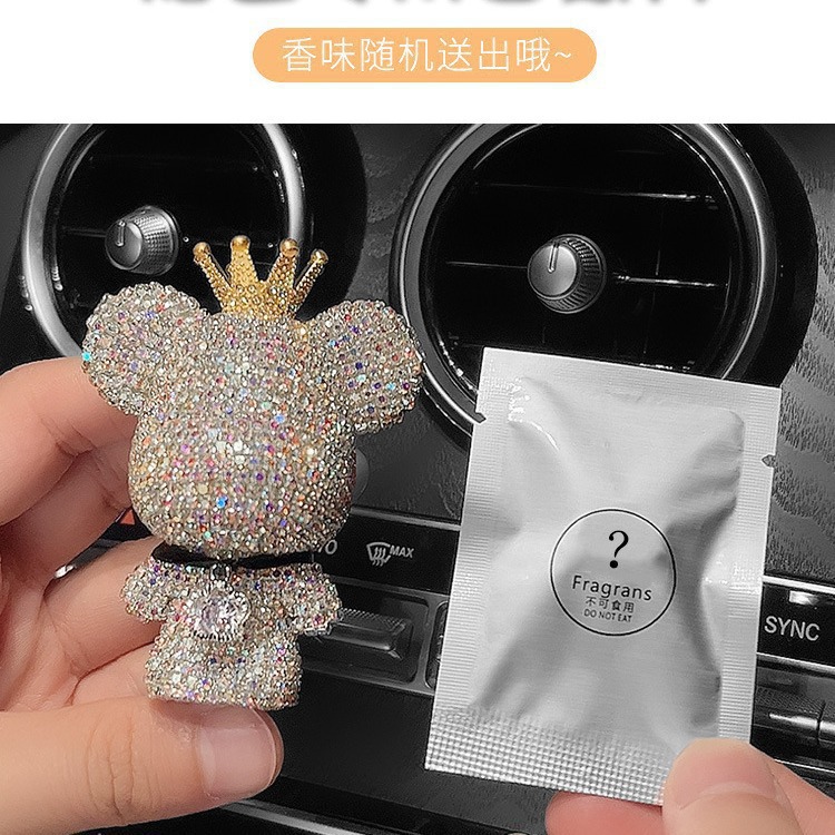 Salida de aire de perfume de automóvil, decoración de automóvil, lindo adorno de oso con diamantes, aromaterapia de aire acondicionado de automóvil femenino, fragancia ligera duradera