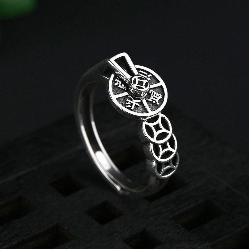 taigu original opportunity knocks thai silver vintage money ring split ring rotatable ring original new accessories men