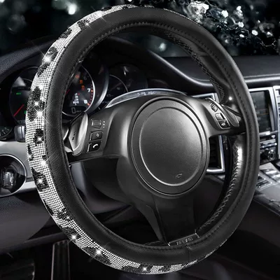 Steering wheel cover — with Inner Ring and Rhinestones - cow-color-38cm