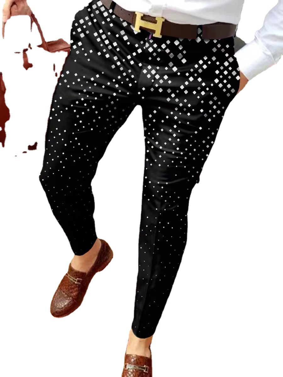 2023 estación independiente transfronteriza europea y americana nuevo patrón casual de los hombres impreso Mediados de cintura traje casual pantalones micro pantalones elásticos