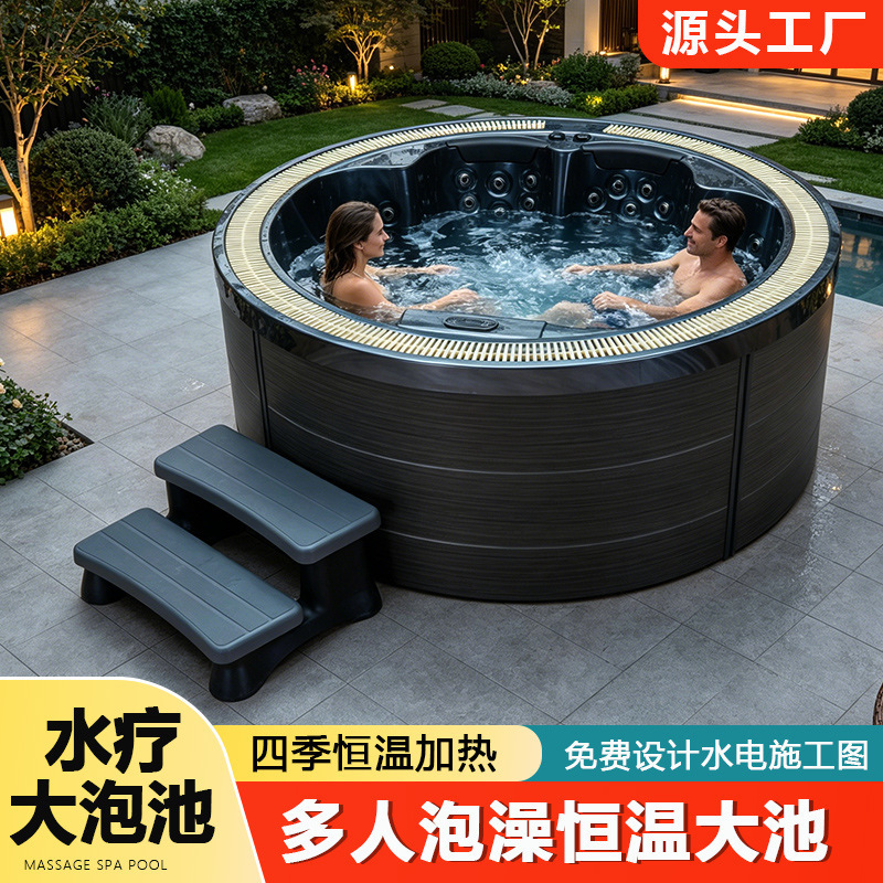 Factory-Made Extra-Large Luxury Freestanding Massage Bathtub for 4 People with Surfing Function, Constant Temperature Heating, Outdoor Spa Soaking Pool