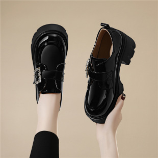British Style Thick Bottom Small Leather Shoes Women's Genuine Leather Round Head Platform Shoes 2025 New Spring and Autumn Small High Heel Single Shoes