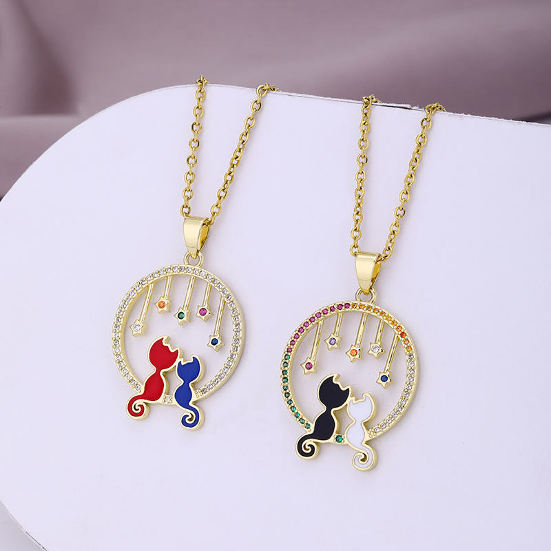 304 Stainless Steel, Copper Material Wholesale Animal 304 Stainless Steel Copper 18K Gold Plated Zircon Necklace