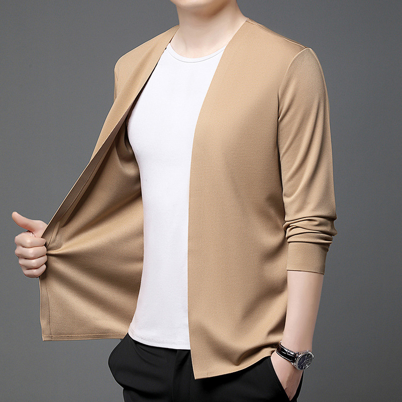 2026 Spring and Autumn New Style Seamless Casual Cardigan Men's Solid Color Jacket for Young and Middle-Aged Fashionable Breathable Air Conditioning Shirt for Outerwear
