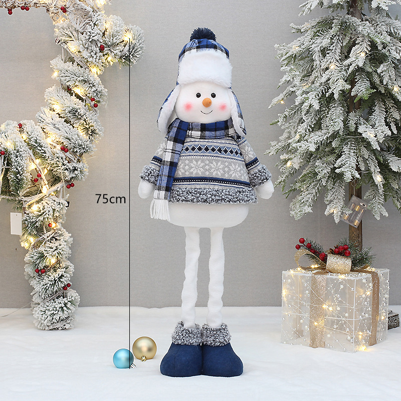 Transfronteriza nueva Navidad Azul muñeco de nieve retráctil muñeca Lei Feng sombrero de tela muñeco de nieve muñeca decoración de la ventana adornos