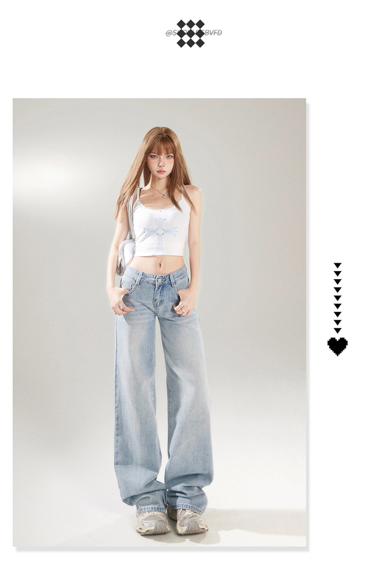 American retro low-waisted spicy girl loose wide-leg pants versatile spring and summer straight-leg jeans for women & long pants pic 12
