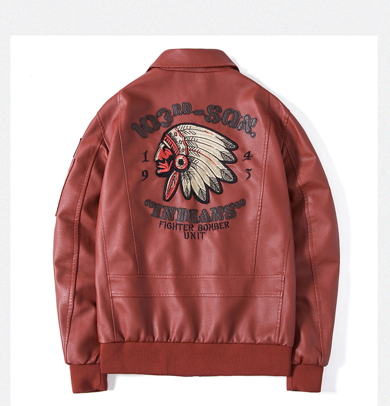 Men's Leather Jacket With Stand Collar Embroidered Motorcycle Style_voghion.com