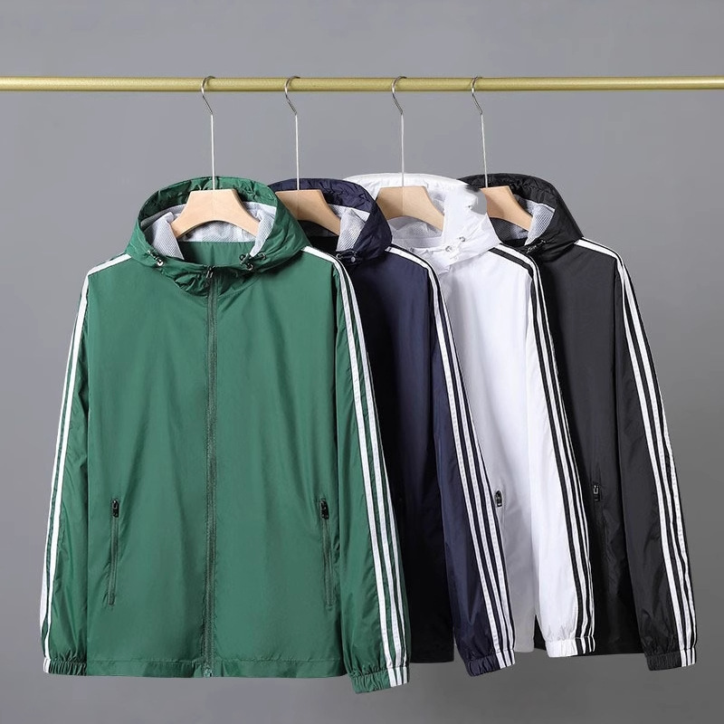 Spring and Autumn Male and Female Students Hooded Three-Stripe Outdoor Windbreaker Jacket Couple Summer Casual Versatile Sun Protection Clothing Cheap Spring and Autumn Male and Female Students Hooded Three-Stripe Outdoor Windbreaker Jacket Couple Summer Casual Versatile Sun Protection Clothing Cheap