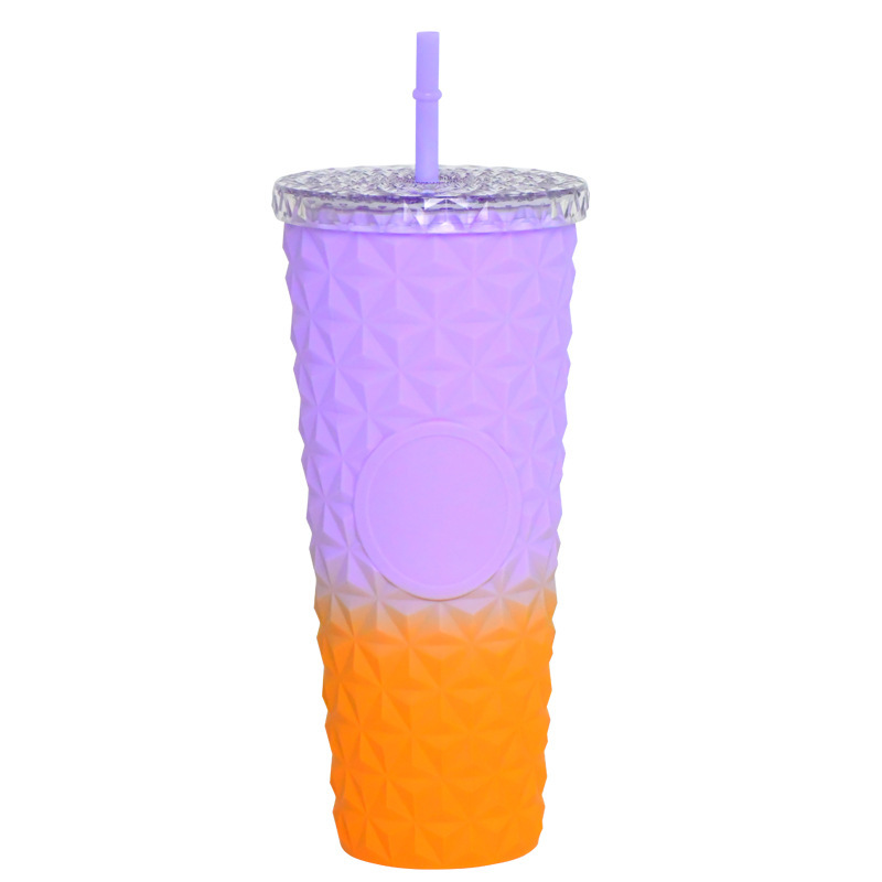 プラスチックカップ新型二重クリエイティブグラデーションマーメイドテールストローカップドリアンカップメッキカラースパンコールカップ|undefined