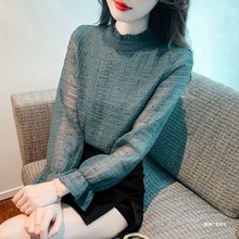 长袖雪纺衫女秋季2025年新款宽松洋气小衫时尚甜美波点边上衣