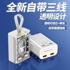 批發卡通自帶線充電寶 20000毫安大容量迷你透明朋克快充移動電源