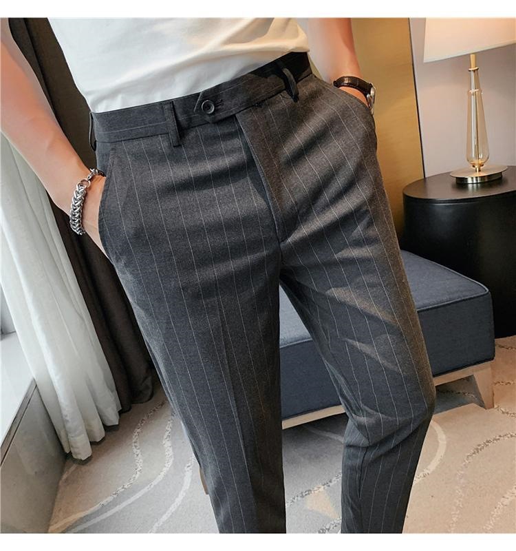 Quần tây sọc nam mùa hè ống côn Hàn Quốc dáng ôm nhẹ — Màu xám đậm với fleece, Quần lửng màu xám đậm, Quần lửng đen, Lông cừu đen chi tiết 10