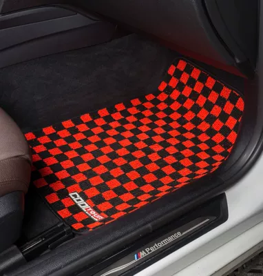 Best-selling ethnic velvet checkerboard car floor mat set of five, universal, non-slip and wear-resistant (Universal Foot Pad) - red-and-black-grid-full-5-piece-set-for-the-vehicle